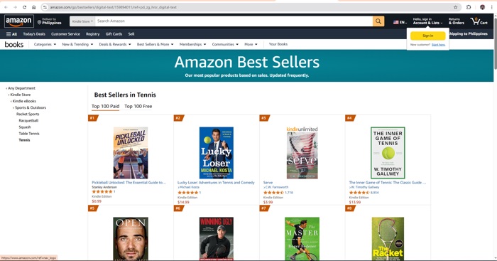 Stanley Anderson #1 Amazon bestseller in Tennis